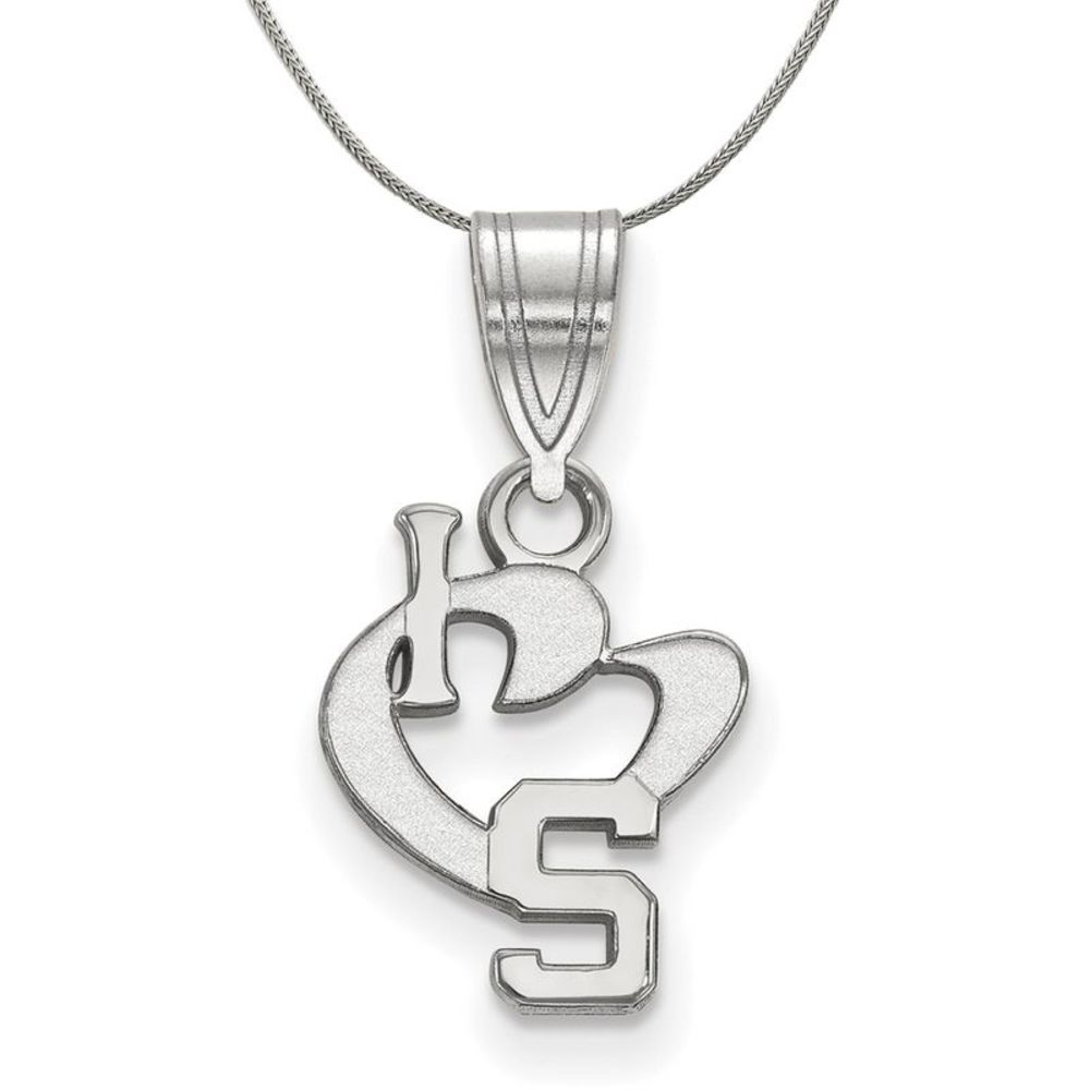 Sterling Silver Michigan State Small I Love Logo Necklace - 18 In